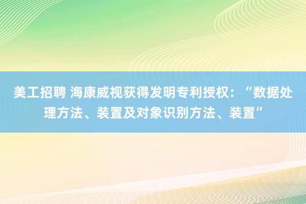 美工招聘 海康威视获得发明专利授权：“数据处理方法、装置及对象识别方法、装置”